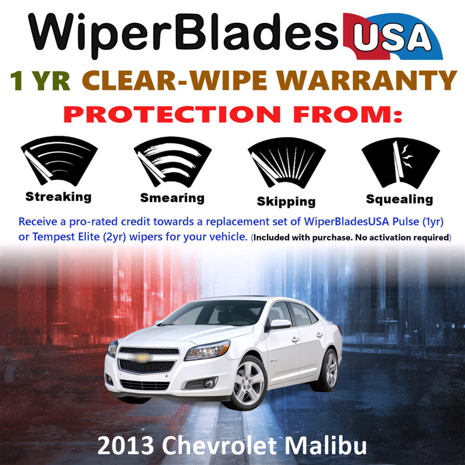 2013 Chevrolet Malibu Beam Wiper Blades Wipers w/1yr Warranty (Set of 2) (WiperBladesUSA)