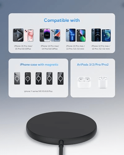 Wireless Charger for iPhone 16 15 Pro Max, 2 Pack 15W Fast Magnetic Wireless Charging Pad Compatible with Magsafe Charger for iPhone 16/16 Plus/16 Pro/15/15 Pro/15 Plus/14/13 Series/AirPods 3/2/Pro