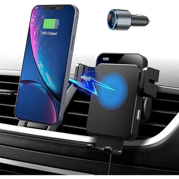 Wireless Car Charger Mount, Auto Clamping Fast Charging Car Mount, Air Vent Phone Holder with QC 3.0 Adapter Compatible with iPhone 15/14/13/13 Pro/12 Pro/12/11 Series, Samsung S23/S22/S21 and More