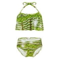 thumbnail image 1 of TiaoBug Girls 2 Pcs Mermaid Bikini Sets Shiny Halter Ruffles Crop Top with Triangle Brief Bathing Suit Tankini Green A 140, 1 of 5