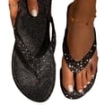 thumbnail image 5 of Naierhg 1 Pair Rhinestone Slippers Flat Heel Open Toe Non-slip Thong Design Rhinestone Daily Wear Summer Women Bling Flat Slippers Beach Supplies, 5 of 8