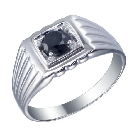 Sterling Silver Men's Black Diamond Engagement Ring (3/4 CT)
