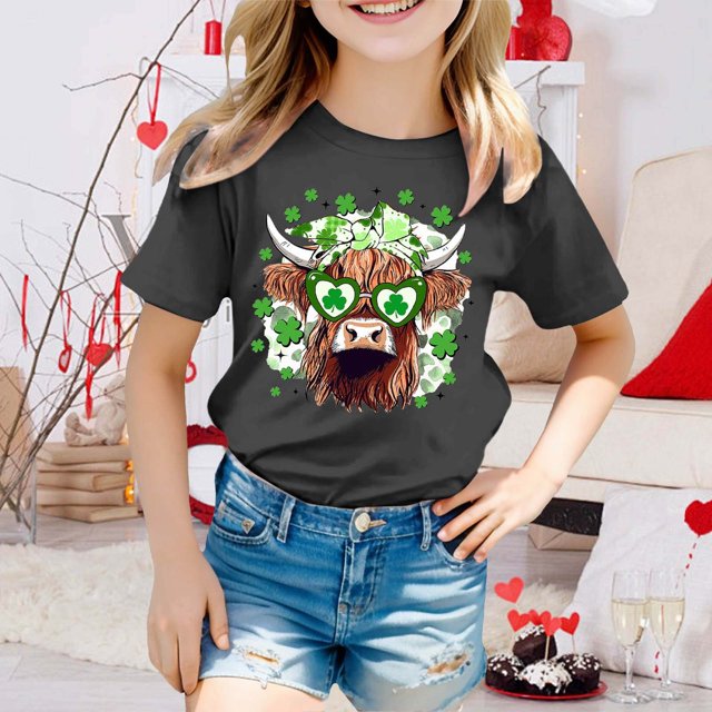 iTNHFP T-Shirts Filles Manches Courtes Été Col Rond T-Shirt Coupe Décontractée Basique 2111