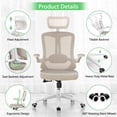 thumbnail image 4 of Desk Office Chair, Ergonomic High Back  Computer Chairs with Wheels, Swivel Gaming Home Mesh Chair Comfortable Lumbar Support,  Arms for Study, Home,Bedroom（Khaki）, 4 of 7