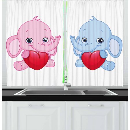 - Elephant Nursery Curtains 2 Panels Set, Pink and Blue Kid Infant Elephants Holding Hearts Smiling Twins, Window Drapes for Living Room Bedroom, 55W X 39L Inches, Pale Pink Blue White, by Ambesonne