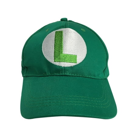 Luigi L Logo Green Baseball Cap Hat Super Mario Brothers Costume Nintendo Kart
