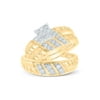 Diamond Queen 10kt Yellow Gold His Hers Round Diamond Square Matching Wedding Set 1/2 Cttw