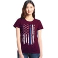 thumbnail image 1 of Shop4Ever Women's American Flag Blue Line Patriotic 4th of July Graphic T-Shirt Large Maroon, 1 of 5