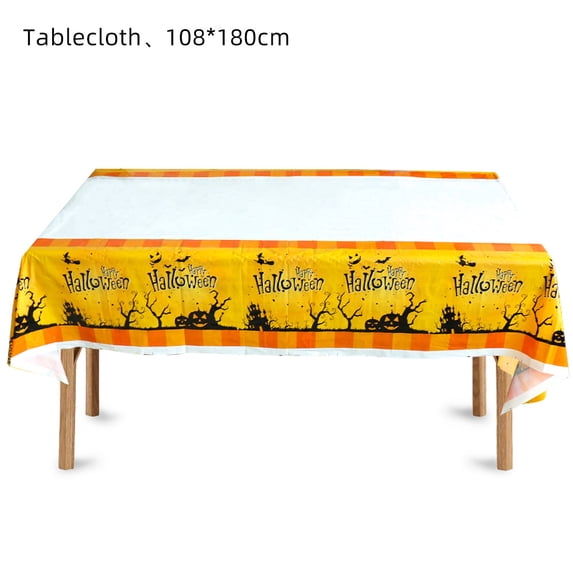 Heitepabg Halloween Tablecloth, Spider Web Cobweb and Skull Table Cloth, Pumpkin Bat Tablecloths, Scary Themed Waterproof Spillproof Tablecover for Dinner Party Decoration, 71x43"
