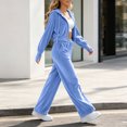thumbnail image 6 of Mifsaly Women's Velour Tracksuit Set 2 Piece Elastic Waist Full Zip Hoodies And Wide Leg Pants Fall Daily Athletic Warm Lounge Matching Outfits, 6 of 7