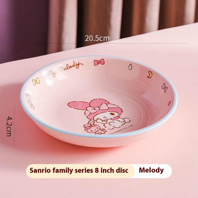 MINISO HelloKittyTableware Cinnamoroll Cuenco Cuchara Plato Vajilla de cerámica Linda para niños Juego de utensilios de cocina Vajilla Regalos