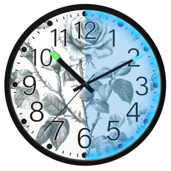 Ryvnso Flower Watercolor 12 Inch Night Light Wall Clock Silent Battery Operated Luminous Clocks