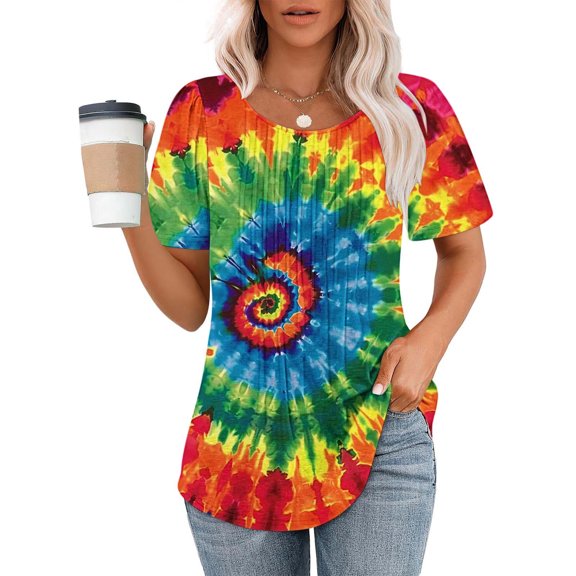 Qepwsc Womens Crew Neck T shirts Short Sleeve Casual Tunic Tops Floral Graphic Solid Blouses Loose Fits Ladies Blouss Sweatshirt Going Out Tops Fashion Clothes 2025 Tees S-XXL ﻿