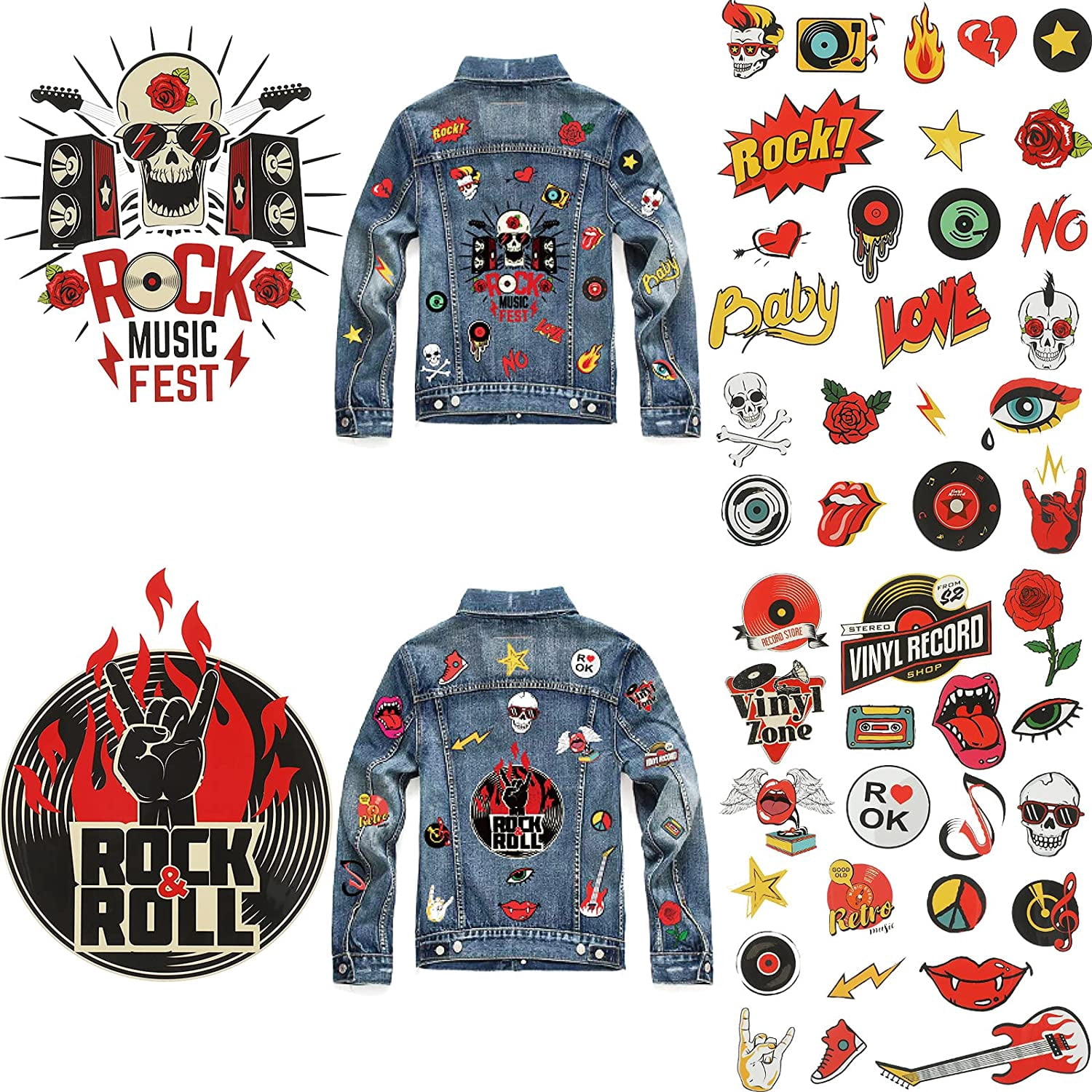 46 Pieces Rock and Roll Music Iron-on 