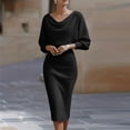 thumbnail image 2 of Hurxie Work Dresses for Women Long Sleeve Sheath Business Dress Ruched Bodycon Office Cocktail Dress Black,XL, 2 of 7