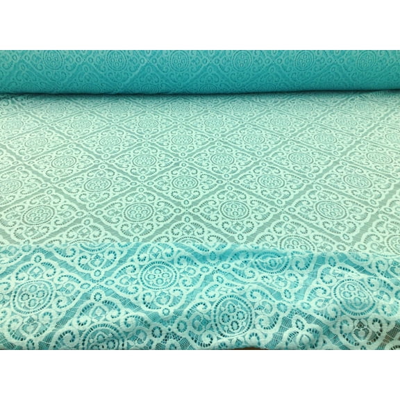 Embroidered Stretch Lace Apparel Fabric Sheer Diamond Turquoise ZZ314