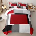 thumbnail image 2 of Castle Fairy Minimalism Rectangular Block Twin Quilt Set 2 Pieces,Mid Century Solid Panel Twin Coverlet Set,Red Gray Black,1 Bedspread and 1 Pillowcase, 2 of 7