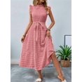 thumbnail image 4 of Women'S Ruffle Sleeve Stand Collar Maxi Dress A-Line Hem Ruffled Summer Casual Belted Dress Pink XXL, 4 of 9