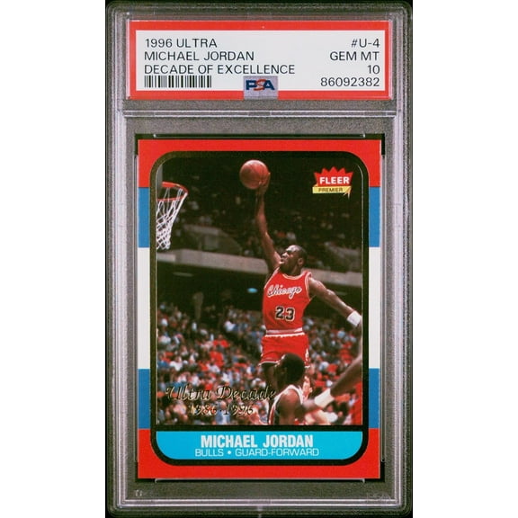 Graded 1996 Fleer Ultra Michael Jordan #U4 Decade Of Excellence Rookie Reprint Basketball Card PSA 10 Gem Mint