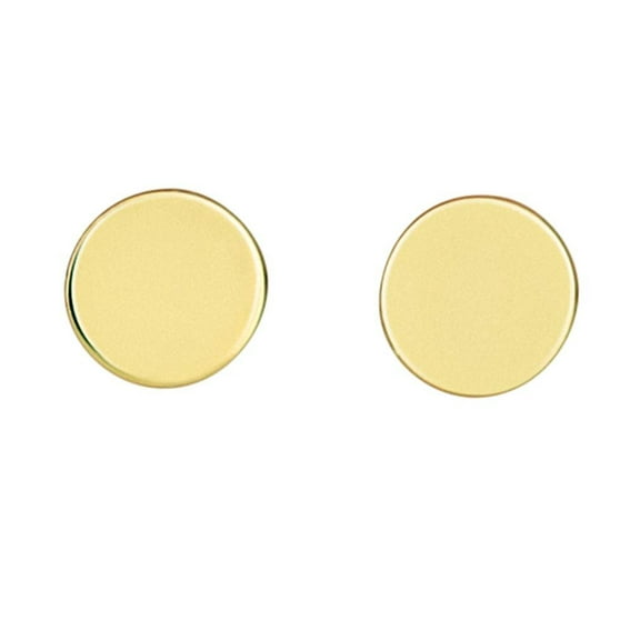 14k Yellow Gold Round Disc Studs Flat Circle Dot Earrings  6mm