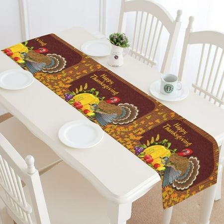 Turkey Table Runner MYPOP Happy Thanksgiving Day Table Runner Home Decor 14x72 Inch,Thanksgiving Turkey Pumpkin Fruit Table Cloth Runner for Wedding Party Banquet Decoration ()