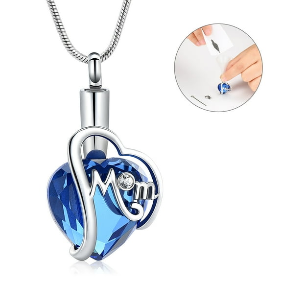 Mom's Small Heart Cremation Urn Necklace for Ashes Heart Pendant Necklace Stainless Steel Memorial Ash Pendant Keepsake Jewelry for Mom/Mother