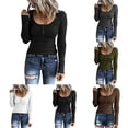 thumbnail image 2 of Women Long Sleeve Henley T Shirts Button Down Slim Fit Tops Scoop Neck Ribbed, 2 of 8
