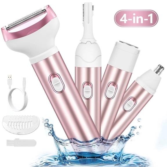 Skdwakiz Electric Razors for Women, 4 in 1 Shavers for Women, Lady Electric Bikini Trimmer for Womens Pubic Hair, USB Rechargeable Wet Dry Face Shavers for Face, Underarm and Legs