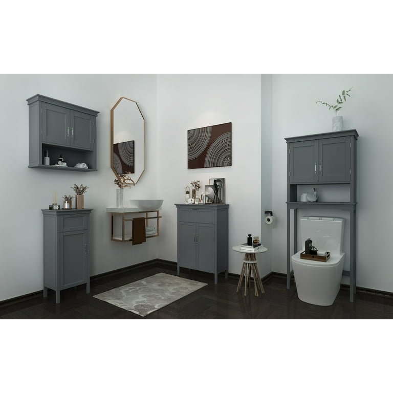Stanly Bathroom Floor Cabinet Wooden Storage Organizer with 1 Door and 3 Drawers, Free-Standing Red Barrel Studio