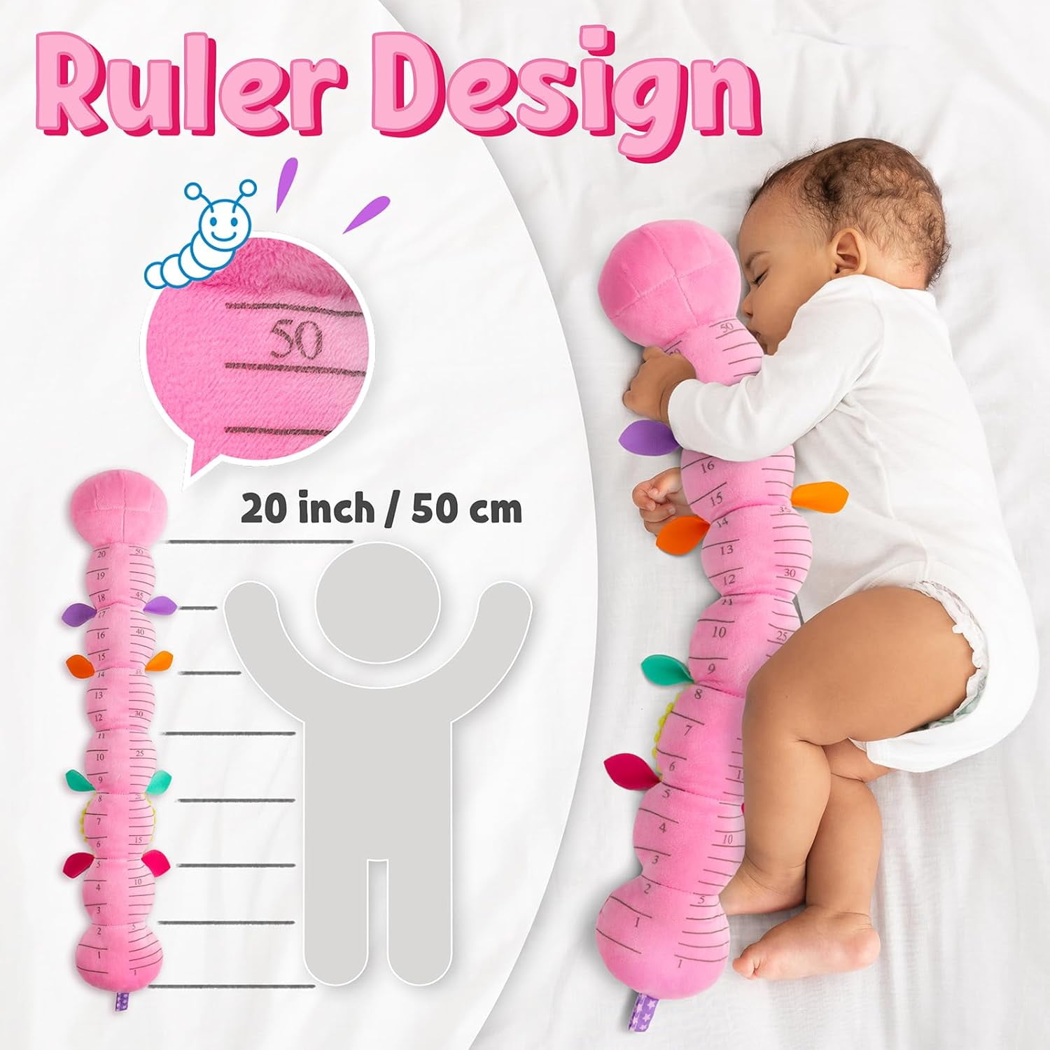 BTEPSGA Baby Toys Musical Caterpillar,Infant Toys Stuffed Animal Toys with Ruler Design and Ring Bell,Baby Teething Toys for Tummy Time Newborn Boys Girls 0 3 6 12 Months