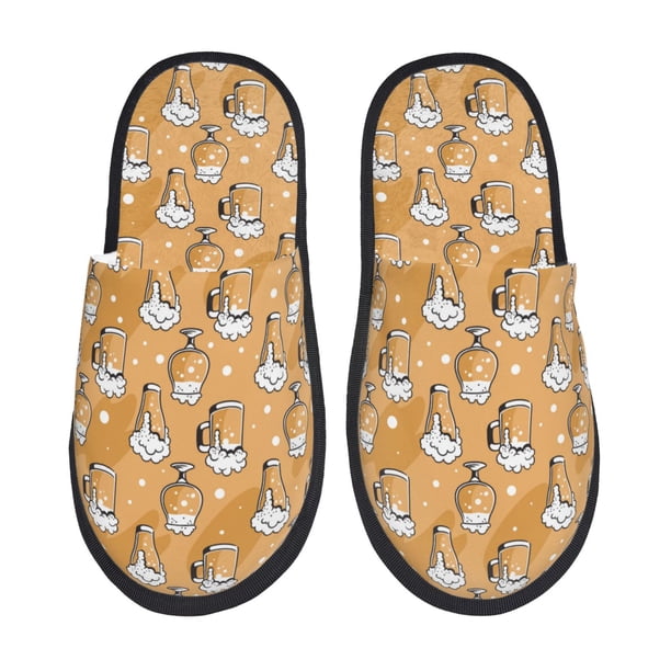 Fotbe Beer In Glasses Pantuflas Peludas para Mujer con Estampado, Zapatillas de Peluche, Zapatos de Invierno para Casa, Uso Interior y Exterior-Large