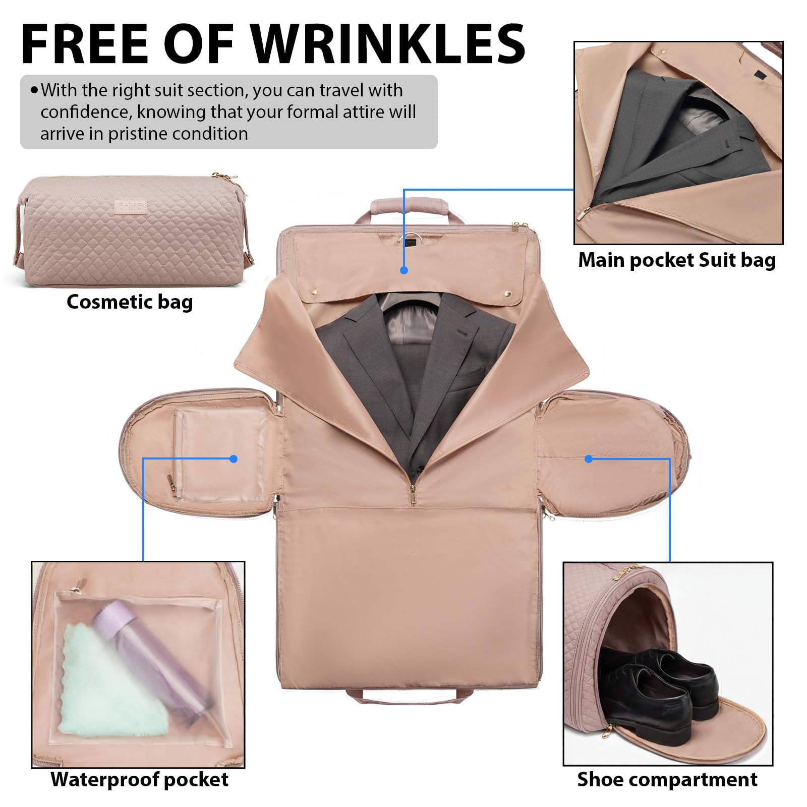LONG VACATION Garment Bag Carry On Convertible Travel Duffel Bag with Shoe Pouch Weekender Bag for Women Men 2 in 1 Hanging Suit Bag with Shoulder Strap Business Travel Bag