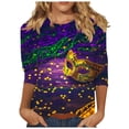 thumbnail image 3 of Jinhomg Womens Mardi Gras Print Shirt Fancy Carnival Themed Masks Tops Spring Casual 3/4 Sleeve Holiday Tunic Pullovers Going Out Wear Multicolor L, 3 of 6