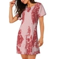 thumbnail image 2 of Vsdgher Chemise de Nuit à Manches Courtes pour Femmes Motif Chair Rouge Col Rond Mignonne Robe de Nuit à Volants Confortable, 2 of 6