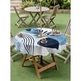 thumbnail image 3 of Outdoor Tablecloth with Umbrella Hole and Zipper, Blue Bohogeometric Round Table Cloth 54 Inch Waterproof Tablecloth, Bohemia Ethnic Abstract Lines Leaf Picnic Table Cover for Patio Camping, 3 of 7