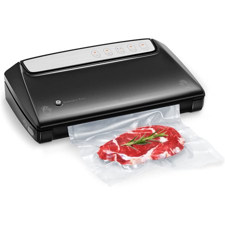 Vacuum Food Sealer, Vacuum Sealer Machine with 4 Settings and Dry & Moist Mode, Food Vacuum Sealer with Led Indicator, Starter Kit, Cutter, Roll & Bags for Food Saver and Sous Vide