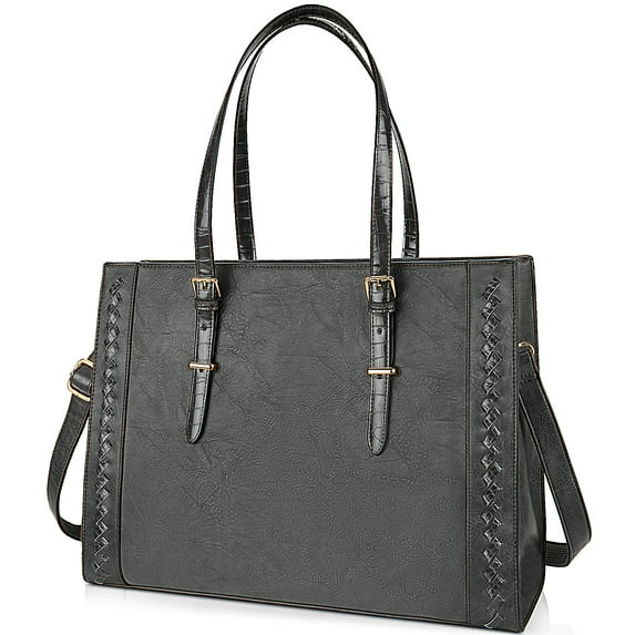 Laptop Bag for Women Waterproof Lightweight 15.6 Inch Leather Laptop Tote Bag Large Women Briefcase Professional Business Office Computer Work Bags Shoulder Handbag Grey