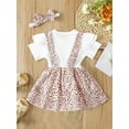 thumbnail image 3 of Faithtur Ensemble de Barboteuse pour Bébés Filles, Manches Courtes Col Rond Imprimé Nœud Papillon Patchwork Robe Trapèze avec Bandeau, 3 of 8