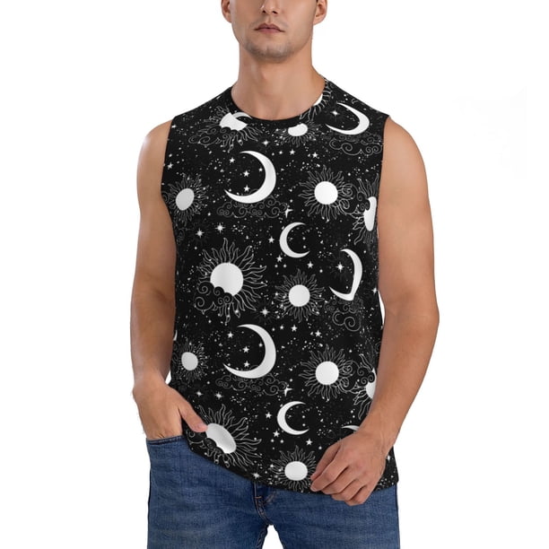 Fotbe Crescent and Stars Men's Camiseta sin Mangas Estampada para Hombres, Playera Casual para Gimnasio, Entrenamiento, Playa-Small