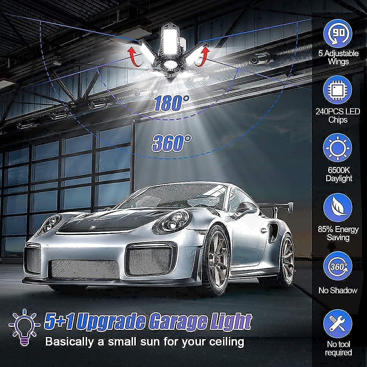 General LED Garage Lights Adjustable 5-Leaf 100W 10000 Lumens Daylight
