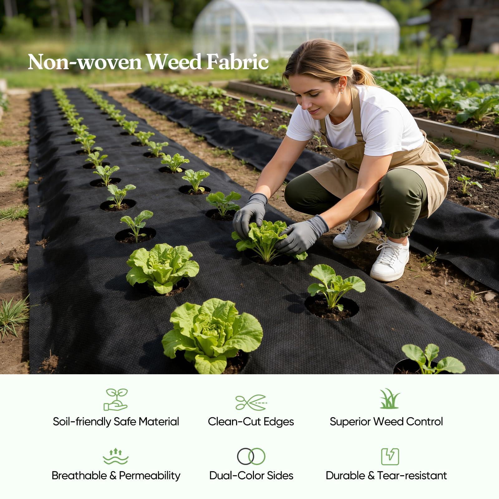 Weed Barrier Fabric  4ft X 50ft Non-woven Landscape Easy To Cut & Fray-resistant Breathable Permeable Landscaping With 15 Stakes For Gardens Flower Beds Vegetable Plots