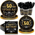 thumbnail image 2 of FGTHBF-168 Pcs 50th Birthday Party Decorations Fathers Day Black Gold Paper Plates Napkins Knives Forks Spoons Cups Back in 1976 Tableware Set for Men Vintage 50th Birthday Party Supplies Serves 24, 2 of 2