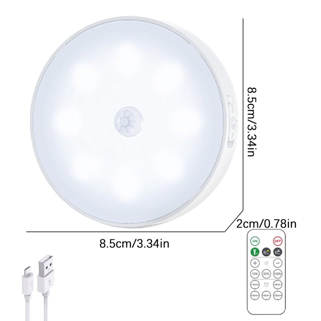 LED Cabinet Light with Human Body Sensor USB Rechargeable Dimmable Staircase Light Remote Control 10 in