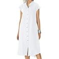 thumbnail image 1 of LUXUR Robes Maxi pour Femmes Boutonnées Robe d'Été de Plage Col en V Longue Robe Décontractée Manches Courtes Blanche P, 1 of 3