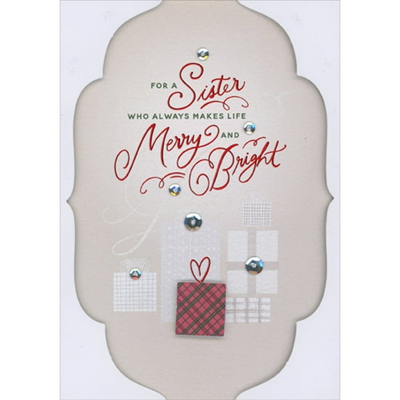 Designer Greetings Red and Green Plaid 3D Die Cut Gift, White Gifts and 3D White Border Hand Decorated Christmas Card for Sister