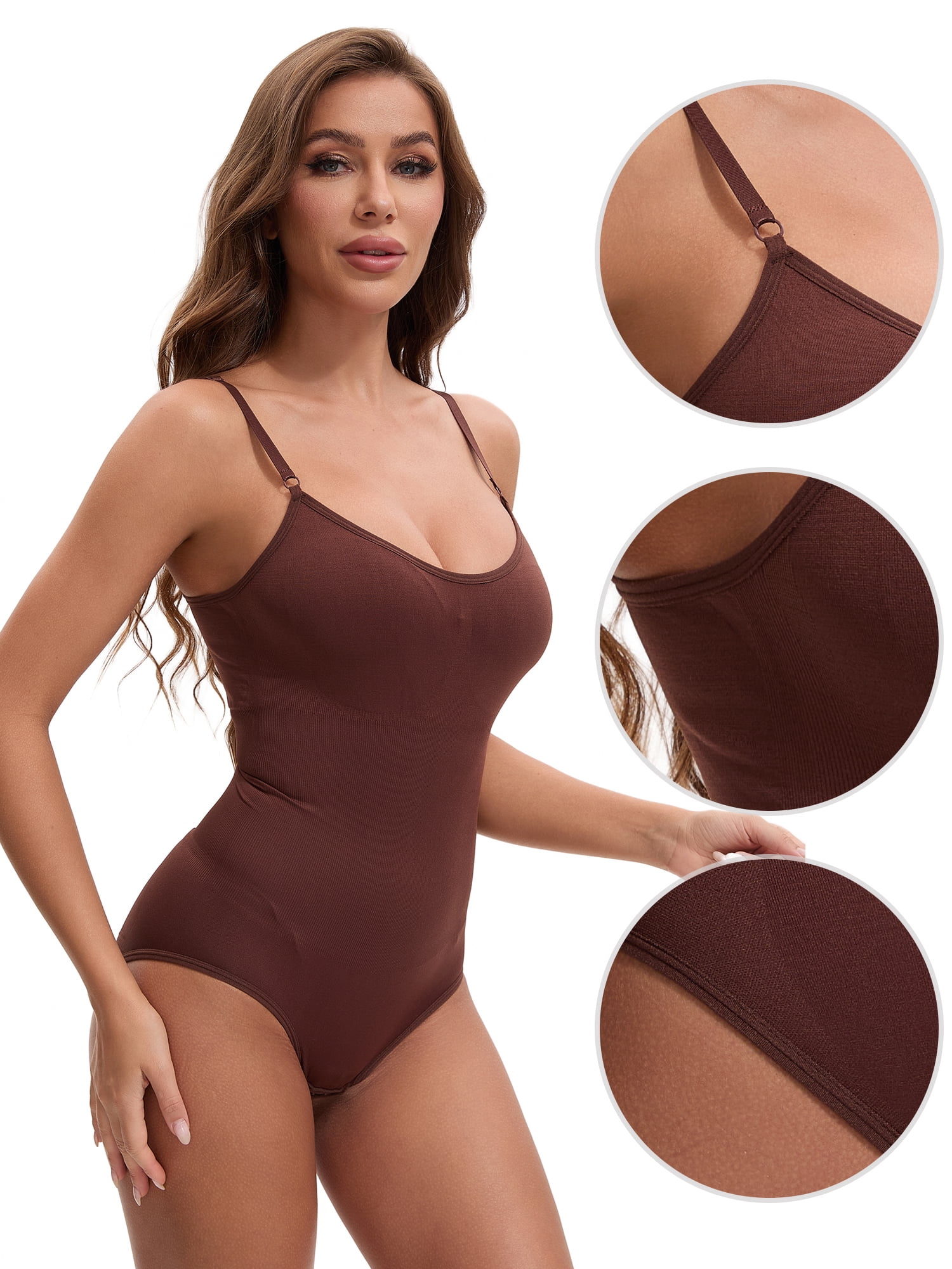 Unique Bargains Womens' Seamless Sleeveless Bodysuit Briefs Body Shaper 2XL Coffee