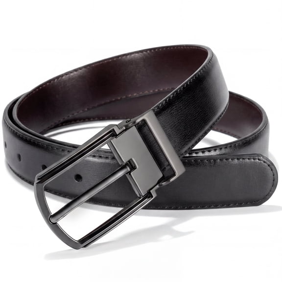 Punplita Men's Leather Dress Belt, Two Colors in One Black & Brown, Classic Prong Buckle