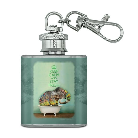 Elephant Keep Calm and Stay Fresh Bathtub Stainless Steel 1oz Mini Flask Key Chain