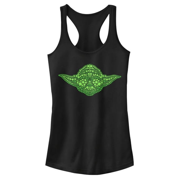 Junior's Star Wars St. Patrick's Yoda Clover Face  Racerback Tank Top Black X Large