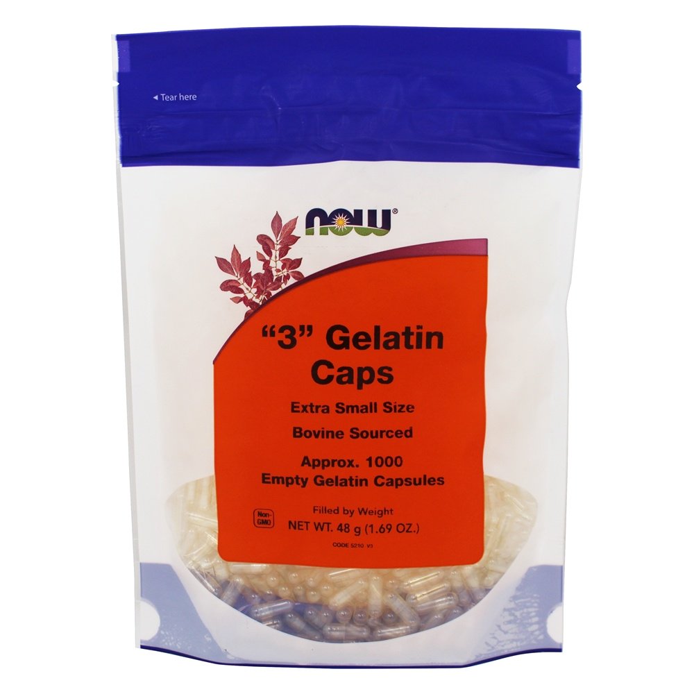 NOW Foods Gelatin Empty Capsules '3' Size (Extra Small Size) 1000